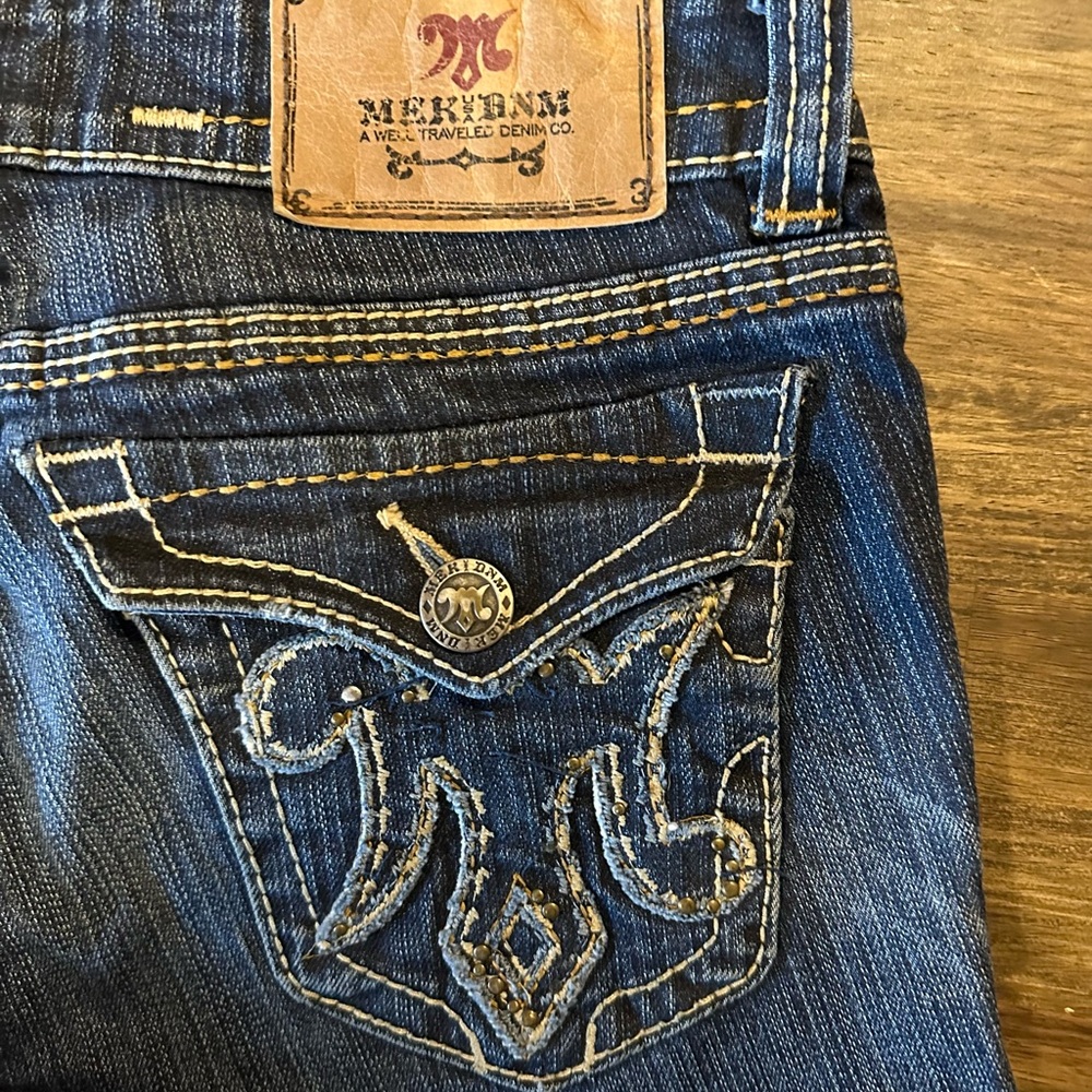 MEK DNM designed for Buckle. Distressed medium dark wash. 27/34 (30x33.5)actual